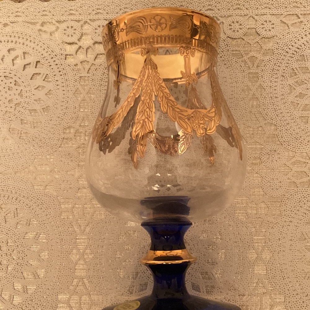 MEDICI 24 KTS Gold Cobalt Blue Mouth Blown and Hand Decorated Vintage Italy - Picture 6 of 7